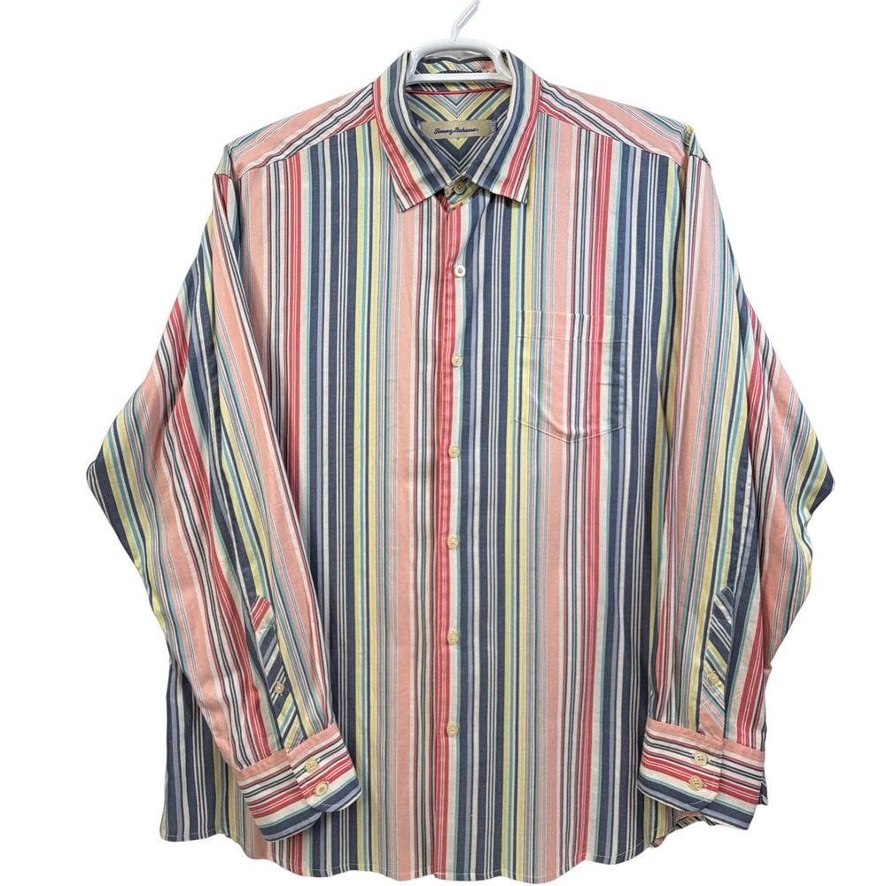 Tommy Bahama Striped Shirt Cotton Tencel‎ Button Down Multicolor Men's Size XL